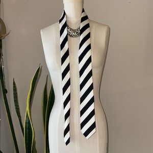 Handmade Polyester Cruelty-Free Black and White Striped Scarf Tie